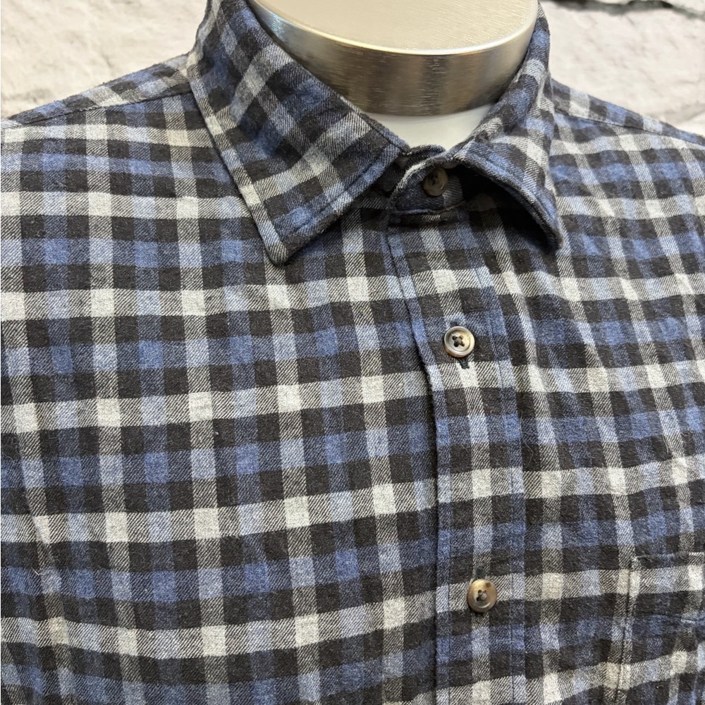 Faherty Stretch Featherweight Flannel Windpoint Plaid Blue Grey Checker Classic - Picture 8 of 11